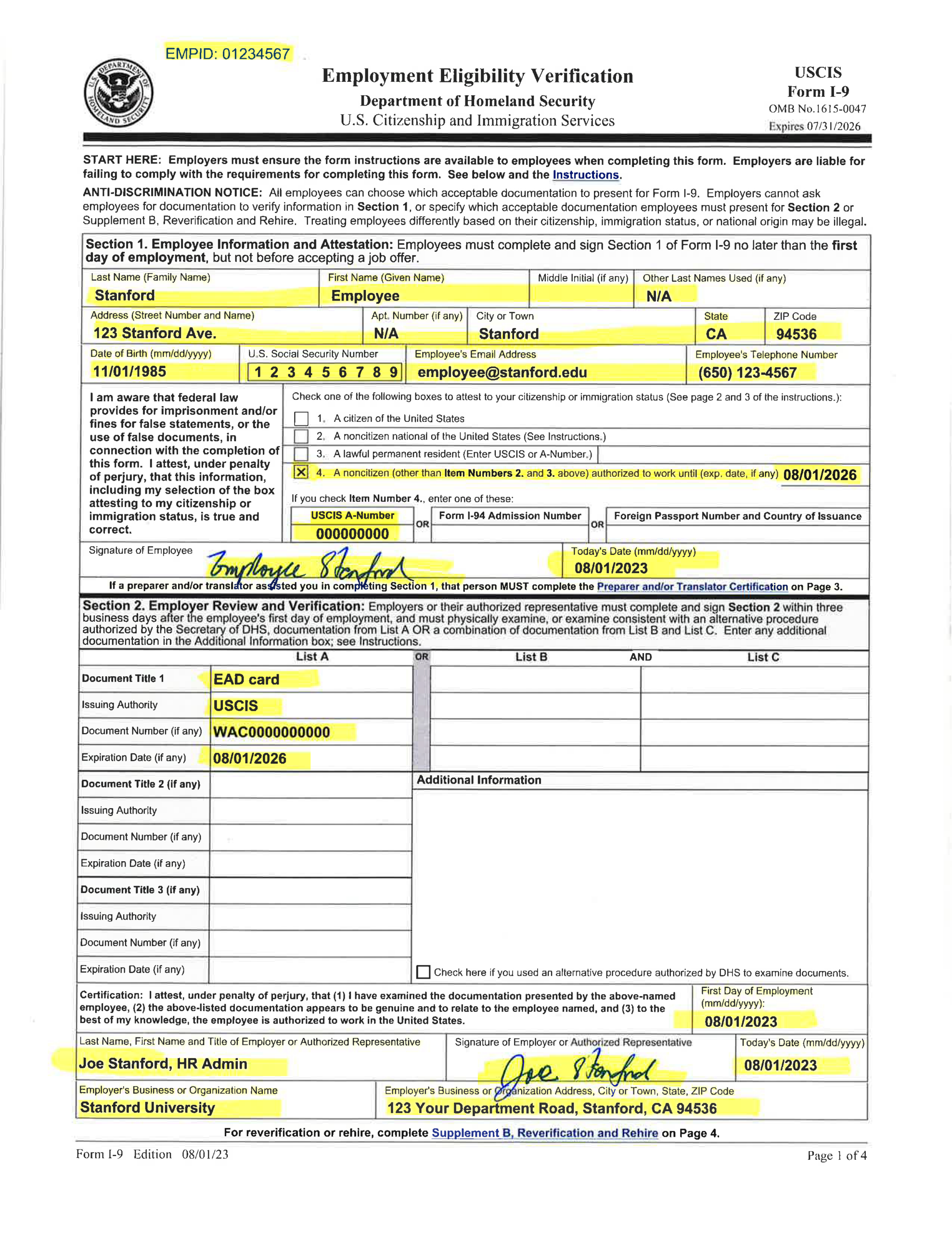 Examples Of Completed Form I-9 For Stanford with What Forms Of Id Do I Need For My I9