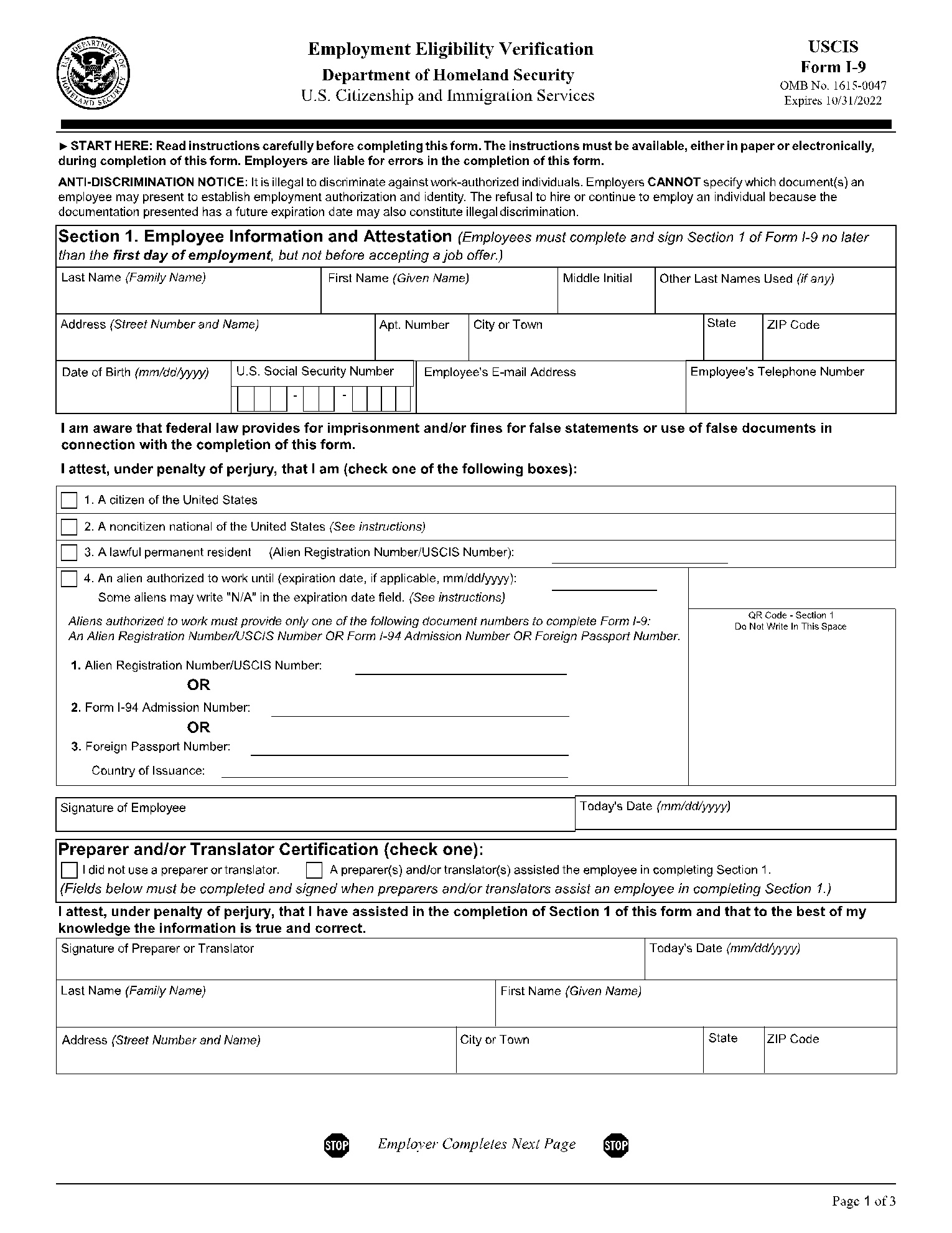 Fillable Uscis I-9 Employment Eligibility Verification Form with regard to What Does A I9 Form Look Like