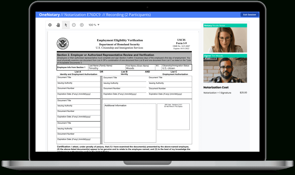 Form I-9 Service | Onenotary intended for Who Notarizes I9 Forms