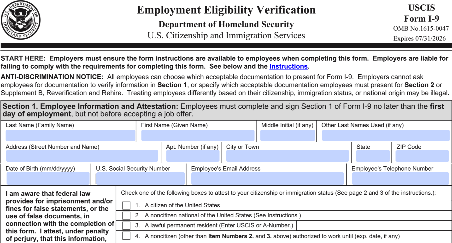 I-9 Form Notary Online | Uscis Employment Eligibility Verification in Where To Get A I9 Form